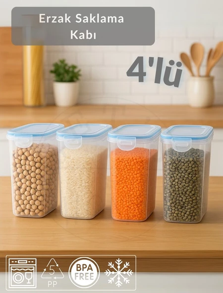 4'lü Set Erzak Kabı Vakumlu Hava Almaz BPA FREE Kilitlenebilir Bakliyat Kabı 3 L ürün görseli 1