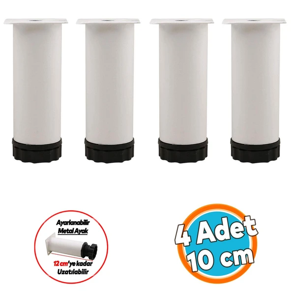 Mobilya Kanepe Baza Koltuk Dolap Metal Yükseltici Destek Ayağı Ayarlanabilir Beyaz Ayak 10 cm 4 Adet ürün görseli 1
