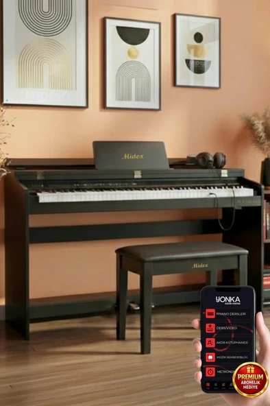 Midex PLX-140 PRO-BK Dijital Piyano Bluetooth Tuş Hassasiyeti 88 Tuşlu Kapaklı (Kulaklık ve Tabure) ürün görseli 1