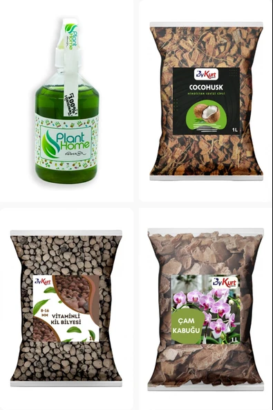 Orkide Bakım Seti 4’lü - Çam Kabuğu - Kil Bilyesi - Coco Husk Planthome PowerMix ürün görseli 1