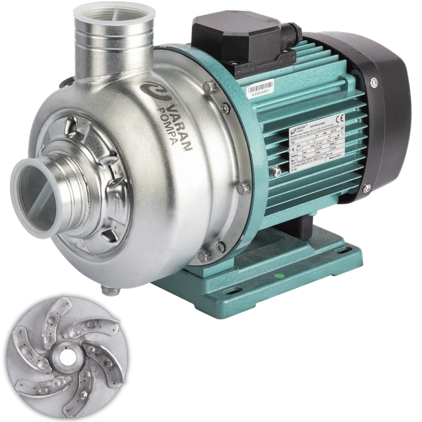 Varan DWK 100T Açık Çarklı Paslanmaz Santrifüj Pompa 1 HP/ 0.75 kW, Trifaze 380 V, 9 Mss (AISI 316) ürün görseli 1