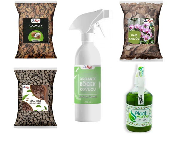 Orkide Bakım Seti 5’li Besin - Böcek Kovucu - Çam Kabuğu - Kil - Coco Husk Planthome PowerMix ürün görseli 1
