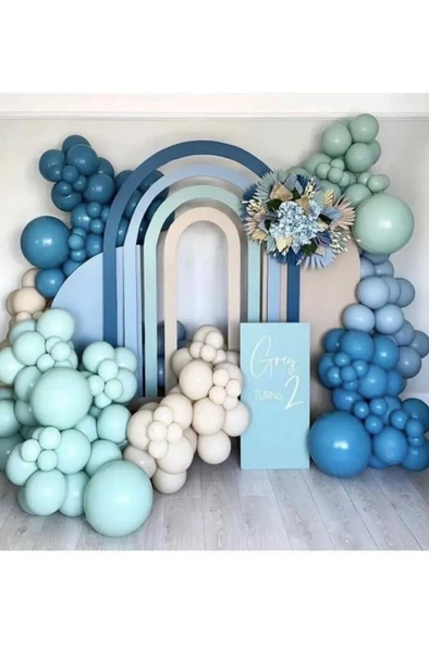 Beysüs Retro Derin Okyanus Kış Yeşili Fırtına Mavi Deniz Kumu Balon Zinciri 60 Adet Pompa Zincir Doğum Günü Seti ürün görseli 1