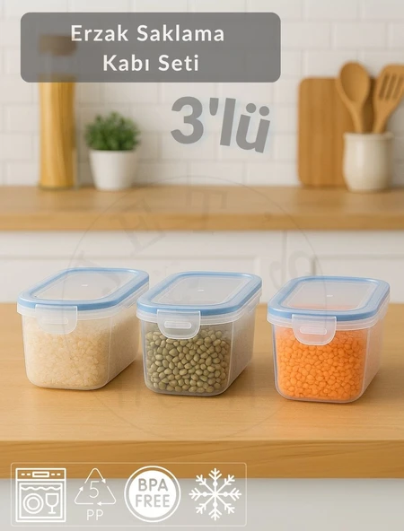 3'lü Set Erzak Kabı Vakumlu Hava Almaz BPA FREE Kilitlenebilir Bakliyat Kabı 1,25 L ürün görseli 1