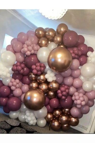 Beysüs Krom Bronz Yaban Çileği Toz Pembe Ve Beyaz Balon 60 Adet Zincir ve Pompa ürün görseli 1