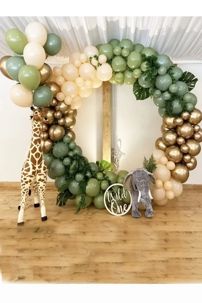 BeySüS Krom Gold Pastel Kış Yeşili Okaliptus Ve Deniz Kumu Balon 60 Adet Zincir ve Pompa ürün görseli 1