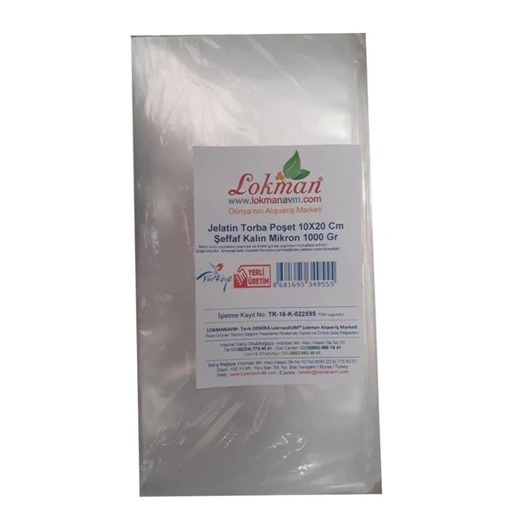 Jelatin Torba Poşet 10X20 Cm Şeffaf Kalın Mikron 1000 Gr 1 KG ürün görseli 1