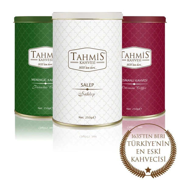 Tahmis 3'lü Kahve ve Salep Seti 250 G (Salep- Sütlü Toz Menengiç - Osmanlı Dibek Kahvesi) ürün görseli 1