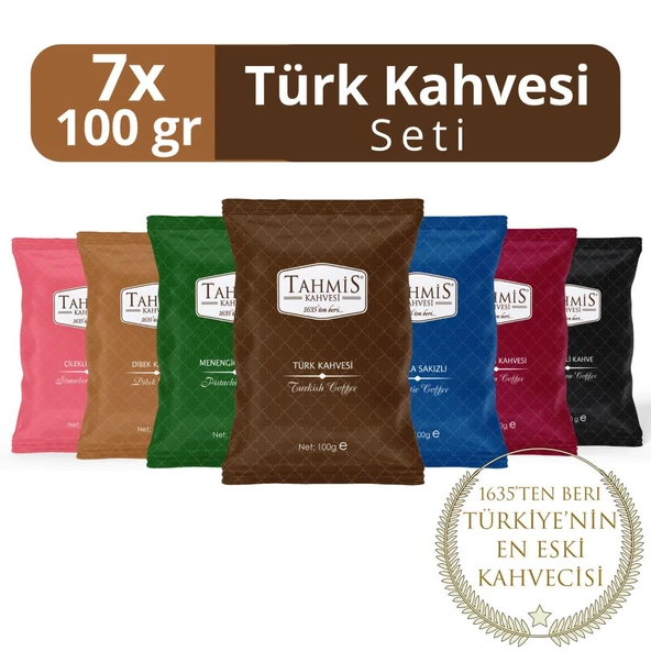 Tahmis 7'li Türk Kahvesi Seti 100 G (Damla Sakızlı-Çilekli-Menengiç-Osmanlı-Dibek-Kakule-Türk) ürün görseli 1