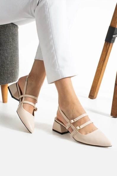 Albishoes Kadın Kare Topuk 5 Cm Arkası Açık Sivri Burun Topuklu Ayakkabı Alçak Topuk Kadın Ayakkabı ürün görseli 1