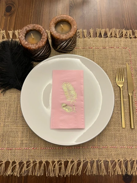 Gold Yaldızlı Pembe Palmiye Peçete 16 Adet ürün görseli 1