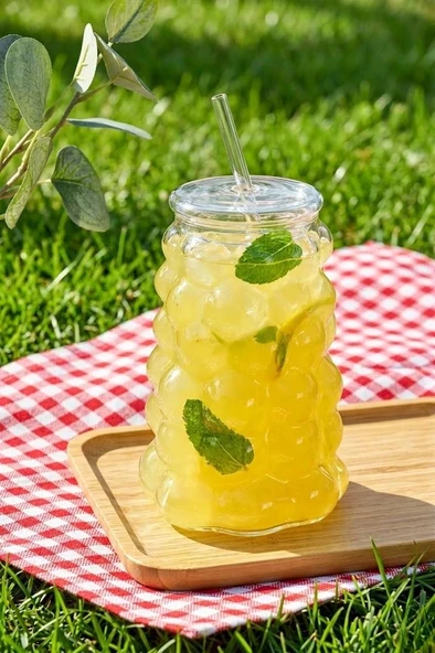 Mien Üzüm Desen Bubble Borosilikat Cam Pipetli Bardak 1 Litre ürün görseli 1