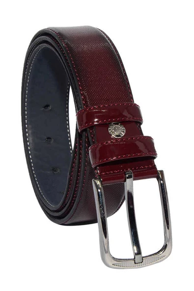 3.5 cm Tokalı Rugan Suni Deri Desenli Model Klasik Erkek Kemer Bordo ürün görseli 1