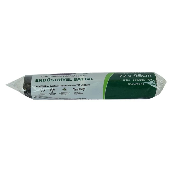 Polmix Battal Boy Çöp Torbası 72x95Cm 64Mikron 70Lt Siyah 10lu ürün görseli 1