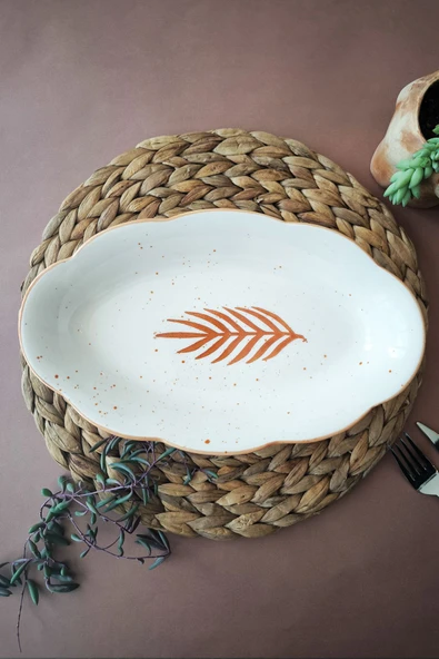 Başak Desenli 30 cm El Yapımı Kayık Tabak | Servis, Salata, Meyve Sunumları İçin – Şık ve Doğal Tasarım ürün görseli 1