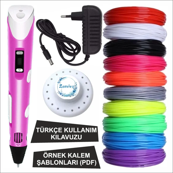 Pembe Renk 3D Kalem + 25 Renk Toplam 100 Metre Pla Filament + Şablon ürün görseli 1