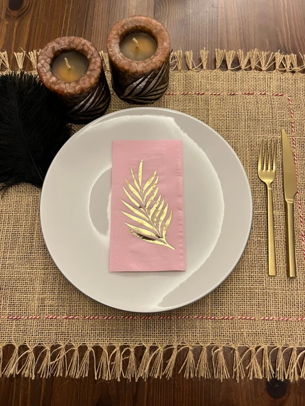Gold Yaldızlı Pembe Yaprak Desenli Peçete 16 Adet ürün görseli 1