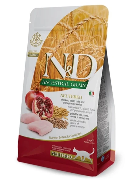 N&D Düşük Tahıllı Tavuklu ve Narlı Kısırlaştırılmış Yetişkin Kedi Maması 1,5 KG Açık Mama ürün görseli 1