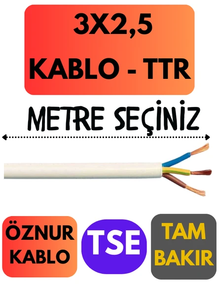 Öznur 3X2,5 TTR Kablo Metre Seçenekli (Beyaz) ürün görseli 1