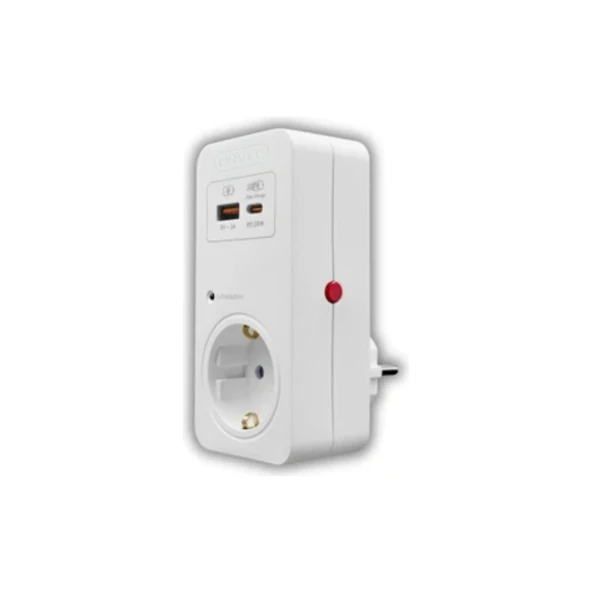 F3338 Akım ve Şok Korumalı Tekli Priz – USB & Type-C Şarj Girişli ürün görseli 1