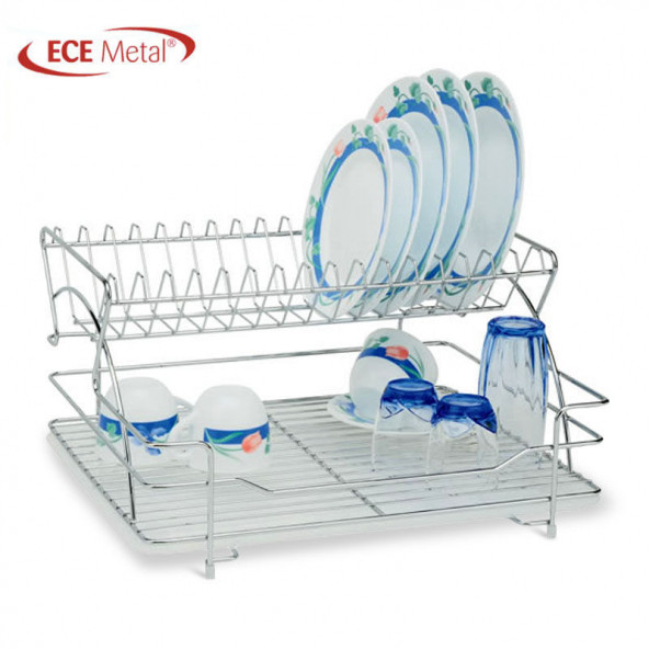 Ece Metal Deluxe Bulaşık Sepeti 2 Katlı Paslanmaz Bulaşık Sepeti Bulaşıklık Tabaklık Bardaklık ürün görseli 1