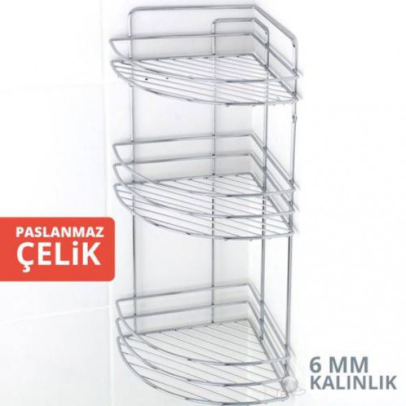 Ece Banyo Köşeliği Banyo Rafı Paslanmaz Banyo Köşe Duş Rafı 3 Lü Metal Köşe Raf Şampuanlık ürün görseli 1