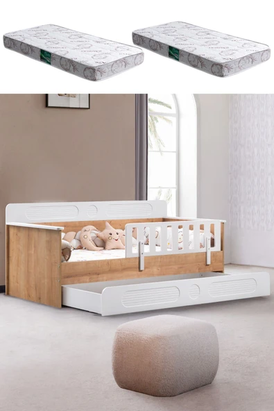 Yavrulu Karyola, Flora Yavrulu Montessori Karyola - Ceviz + 2 Adet Comfort Yatak ürün görseli 1