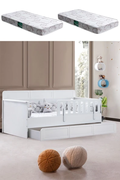 Yavrulu Karyola, Mira Yavrulu Montessori Karyola - Beyaz + 2 Adet Comfort Yatak ürün görseli 1
