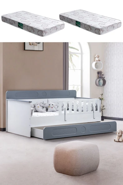 Yavrulu Karyola, Flora Yavrulu Montessori Karyola - Gri + 2 Adet Comfort Yatak ürün görseli 1