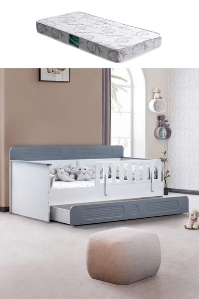 Yavrulu Karyola, Flora Yavrulu Montessori Karyola - Gri + 1 Adet Comfort Yatak ürün görseli 1
