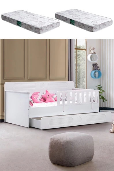 Yavrulu Karyola, Flora Yavrulu Montessori Karyola - Beyaz + 2 Adet Comfort Yatak ürün görseli 1