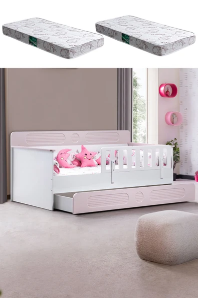 Yavrulu Karyola, Flora Yavrulu Montessori Karyola - Pembe + 2 Adet Comfort Yatak ürün görseli 1