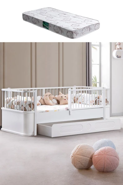 Yavrulu Karyola, Antalya Montessori Yavrulu Yatak - Beyaz + 1 Adet Comfort Yatak ürün görseli 1