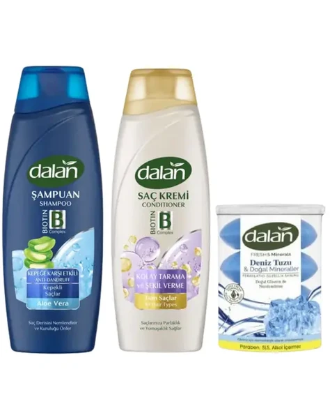 Dalan Kepeğe Karşı Etkili Şampuan 450 Ml + Dalan Saç Kremi 450 Ml + Dalan Klasik Deniz Tuzu 110x4 ürün görseli 1