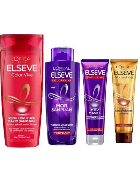 Loreal Elseve Renk Koruyucu Şampuan 360 ml & Mor Şampuan 200 ml &Mor Maske &Saç Güzelleştirici Krem 150ml ürün görseli 1