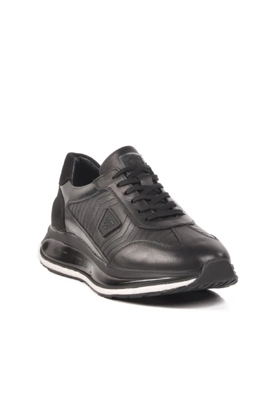 Siyah Hakiki Deri Erkek Sneaker - Resim 3