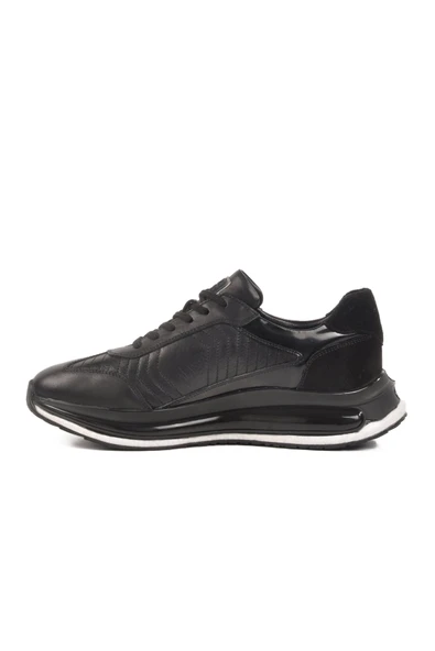 Siyah Hakiki Deri Erkek Sneaker - Resim 2