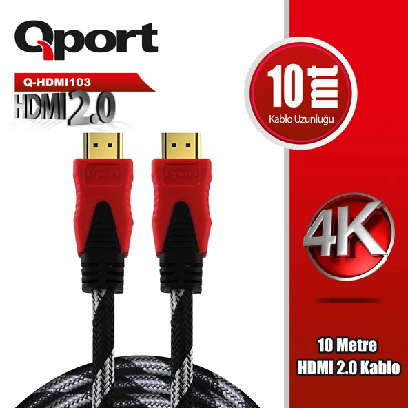 QPORT Q-HDMI103 10 METRE 2.0V 4K  ALTIN UÇLU ÖRGÜLÜ KABLO ürün görseli 1