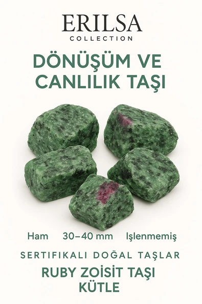 Sertifikalı Ham İşlenmemiş Ruby Zoisit (Anyolit) Taşı Kütle – El Taşı Tutku Denge Spiritüel Uyanış ürün görseli 1