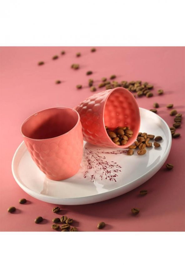 Kütahya Porselen Favo Kahve Fincan Seti 90 cc Pembe 3 lü ürün görseli 1