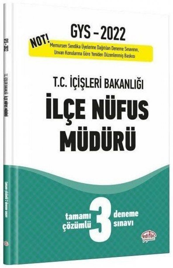 2022 GYS İçişleri Bakanlığı İlçe Nüfus Müdürü 3 Deneme Editör Yayınları ürün görseli 1