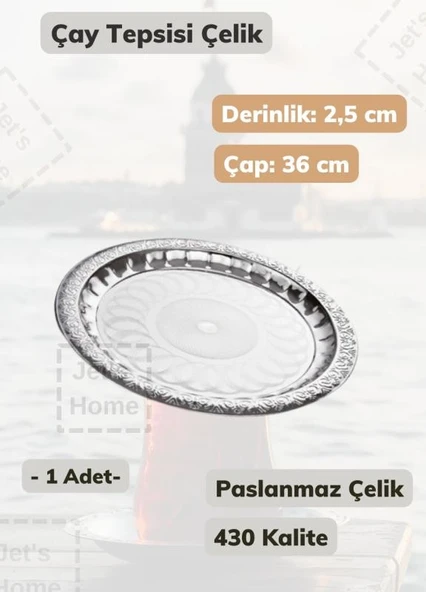 Çelik Çay Tepsisi 36 cm Paslanmaz Çelik Tepsi ürün görseli 1