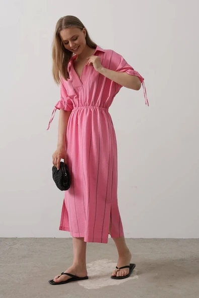 Beli Lastikli Elbise - Pembe - Resim 2