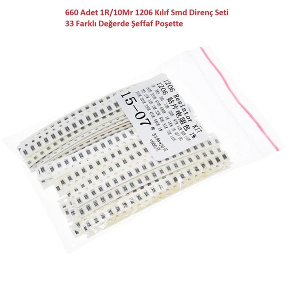 660 Adet 1R/1Mr 1206 Kılıf Smd Direnç Seti %1 33 Farklı Değerde Şeffaf Poşette ürün görseli 1