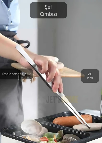 Düz Uçlu Şef Cımbızı Paslanmaz Dekor Cımbızı Çelik Mutfak Cımbızı Maşa 20 cm ürün görseli 1