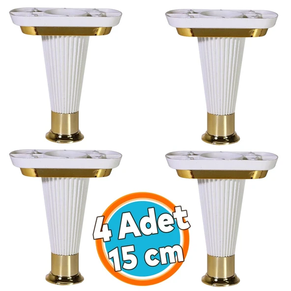 (4 ADET) Mobilya Kanepe Koltuk Ünite Ayağı 15 Cm Beyaz Gold Baza Yükseltici Ayakları ürün görseli 1