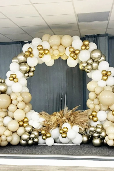 Beysüs Krem Beyaz Gold Krom ve Beyaz Altın Balon 60'lı Pompa ve Zincir Seti ürün görseli 1
