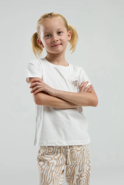 Toontoy Kız Çocuk Göğsü Baskılı Pijama Takım ürün görseli 1