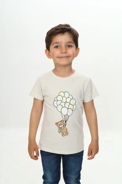 Toontoy Erkek Çocuk Balonlu Ayı Baskılı Tişört ürün görseli 1