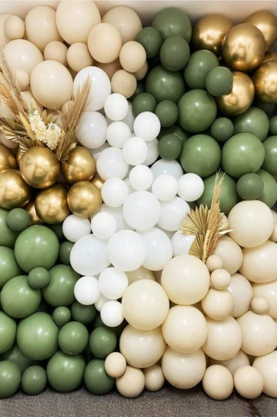 Beysüs Krem Okaliptüs Beyaz Gold Krom 60 Adet Balon Zincir ve Pompa Seti ürün görseli 1
